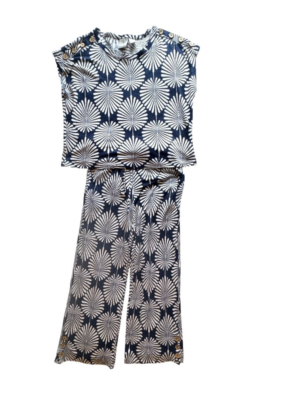 Joie Linen Lyocell 2 Piece Set Top Pants Navy White Floral Print Size S Wide Leg